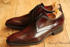 Jeffery West Burgundy Patent Leather Derby Brogue Shoes Men's UK 9 EU 43 US 10