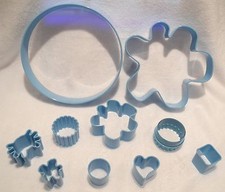 BLUE PLASTIC 10 PIECE BAKING CUTTERS SET : GREAT FOR KIDS! 