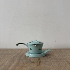 Vintage Rustic Green Cast Iron Butter Warmer Set Pot Stand Trivet & Lidded Pan