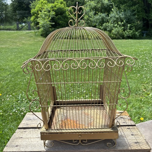 Vintage ornate bird cage heavy - vintage,