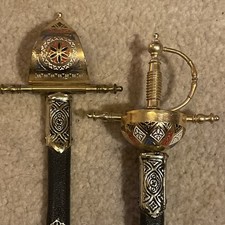 2x Vintage Retro Large 9.5” Toledo Sword Letter Opener  + Sheath Spain 1970's