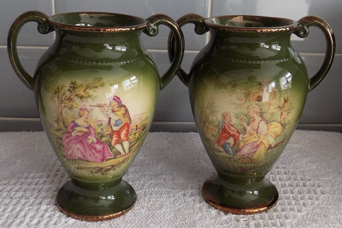 Green old court ware vases - 2, x