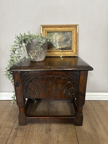 Antique carved oak slipper box - carved,