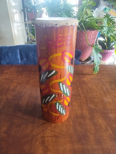 Bamboo bongo drum hand painted - bamboo,