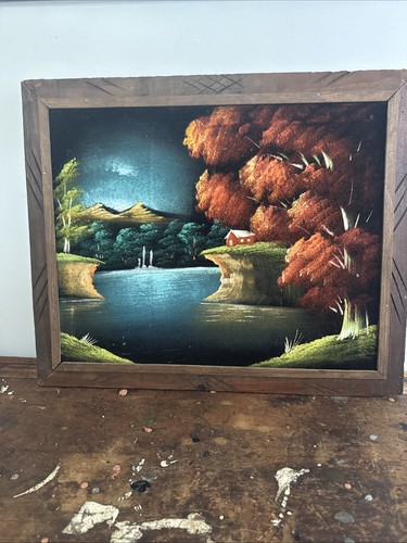 1960 black velvet painting - black,