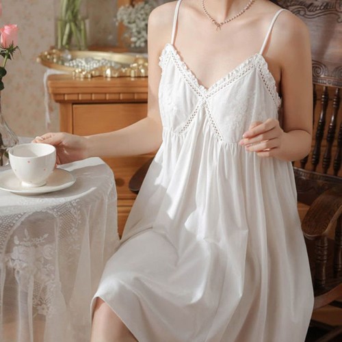 Women cotton lace nightdress - women's,
