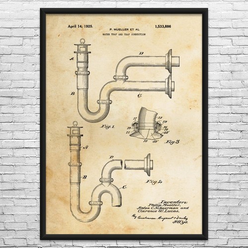 Drain trap patent wall art - drain,