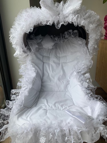 Pram pushchair white frilly - pram/pushchair,