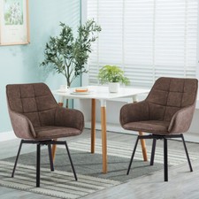 2x Brown Dining Chairs Swivel Faux Leather Padded Seat Dining room Modern