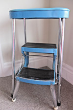 Vintage Prestige Fold Out Step Stool Kitchen Steps Mid Century Blue Chrome