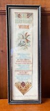 Victorian Framed Stevengraph Silk Birthday Wish Bookmark