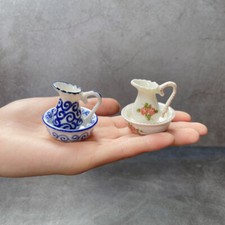 2PC 1:12 Scale Dolls House Miniatures Retro Porcelain Teapot Basin Mini Kitchen