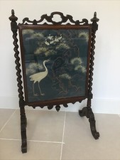 Victorian Gothic Revival Rosewood Fire Screen, Silk Panel, Japanese Aesthetic