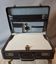Black Leather Professional Briefcase Combination Lock Multiple Compartments Bag