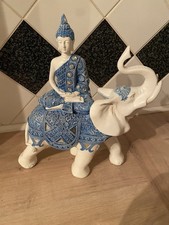 Decorative Statue Buddha Sitting On Elephant Large 14” High Good Condition