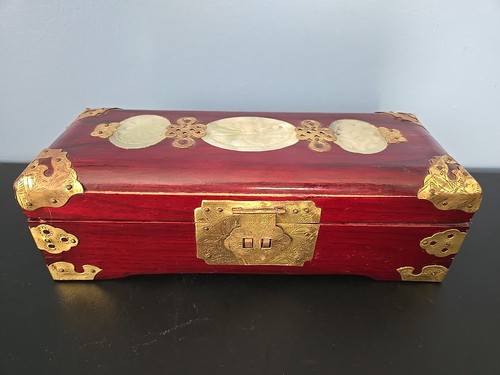 Vtg chinese wooden jewelry box - chinese,