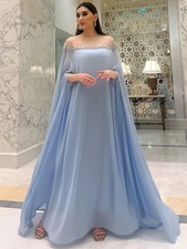 Women's Powder Blue Embellished Elegant Floor-Length Gown