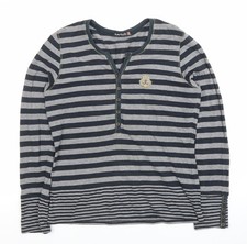 Betty Barclay Womens Grey Striped Henley Long Sleeve Top Size 14