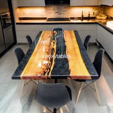Black Epoxy Meeting Table Top with Acacia Wooden Console Bar Desk Living Room De