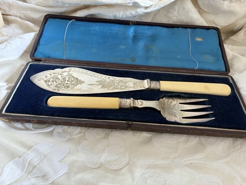 Boxed antique fish servers - boxed,