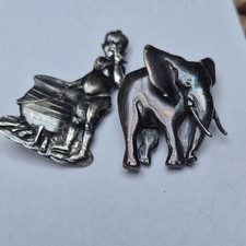 vintage South African Sterling Silver Brooch -CANDIDA Zulu Boy 1950s+ elephant 