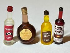 Dolls House Miniature  Four Bottles, Smirnoff, Whisky, Cognac, Wine  1:12 Scale