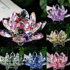 Glass Craft Decor Candlestick Tea Light Candle Crystal Lotus Flower Holder