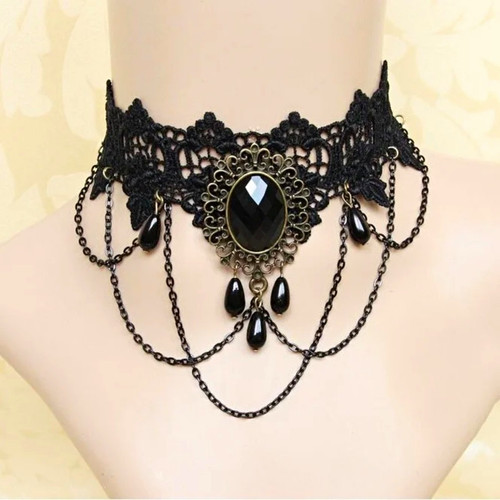 Black lace gothic choker - lace,