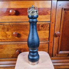 Vintage Pepper Mill With Crown Decoration Wood Metal Antique Large Black Italy 