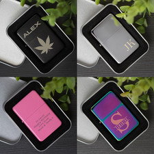 Personalised Matt Black Windproof Lighter - Engraved Free - Birthdays, Dad, Him