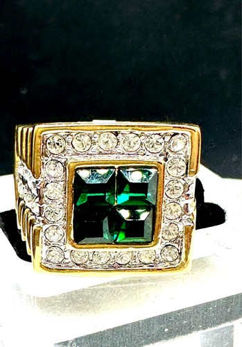 Mens gold ring emerald - , green