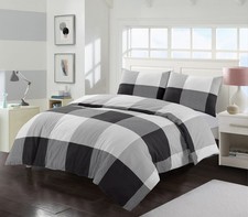 Tartan Check Stripe Floral Duvet Quilt Cover Bedding Set Single Double King Size