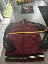 retro fila tracksuit top Burgundy Black White Small 80s Casuals Vintage Jacket