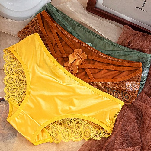 Women lace satin silky briefs - satin,