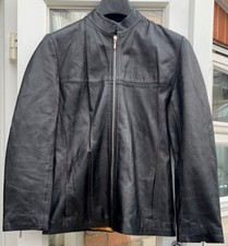 SARDAR LONDON LADIES black biker real soft leather jacket UK10 C34L27.5”VGC
