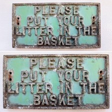 Antique Vintage Retro c1940/50s Public Litter Bin Alloy Warning Sign Not Enamel