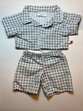 Build a Bear Pale Grey Check Plaid Pyjamas PJs Nightwear Clothes Sleep Outfit