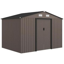 Outsunny 9 x 6FT Outdoor Galvanised Garden Storage Shed with Sliding Door Brown