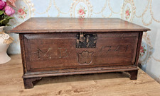 Antique 18th Century Oak Coffer Blanket Box Storage Chest Bible Box