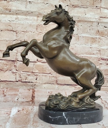 Rearing horse bronze sculpture - horse,