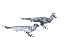 Vintage 1960's Silver Plated Walking Pheasant Game Bird Place Name Menu Holders
