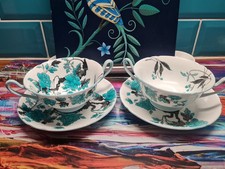 Shelley China Ovington Tea/soup Double Handle Saucer Turquoise Gainsborough Rare