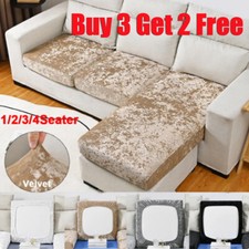 1/2/3 Seater Velvet Replacement Sofa Seat Cushion Covers Stretch Couch Protector