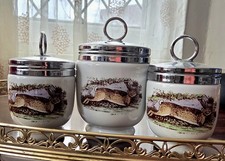 Royal Worcester egg coddlers set of  3 Old Game  Pattern 2SS,+1KS VGC 