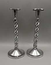 Pair of Tall Art Deco Barley Twist  Chrome Candlesticks