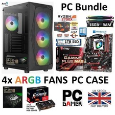 AMD Ryzen 7 2700X  RX 7600 8GB 16GB RGB RAM  1TB SSD  MSI B450 GAMING PC Bundle
