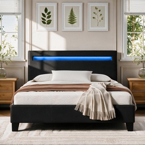 Faux leather modern bed frame - faux,