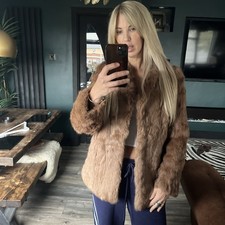 Vintage Sandy  brown Stunning glossy Real coney fur  Coat Jacket Uk6/8