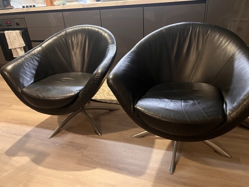 Vintage black leather swivel - leather,