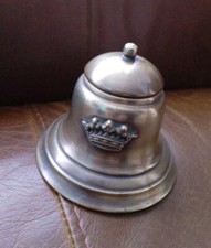 Old Bell Shaped Royal Desk Bronze/Brass Inkwell with Crown